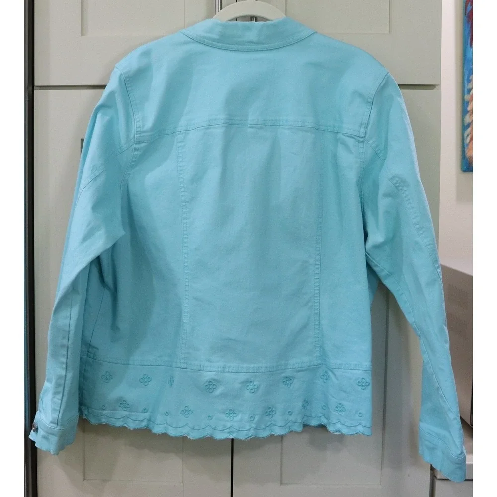 Denim & Co Light Aqua XL Twill Jean Jacket with Scalloped Bottom